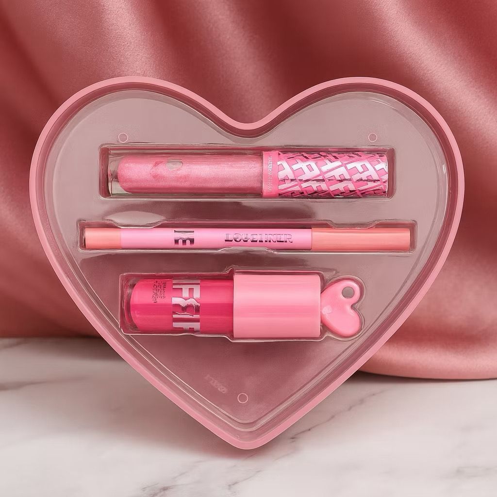 KIT LABIAL GLOSS LAPIS LABIAL PARA CONTORNO E GLOSH COM O POTE DE CORAÇÃO