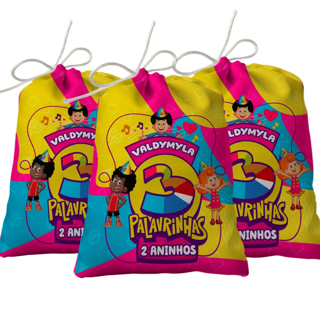 Sacolinha Lembrancinha Festa Aniversário Surpresa Tecido Personalizado 3 Palavrinhas