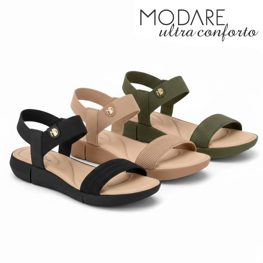 Sandália Feminina Modare Casual Ortopédica Ajustável Macia Leve Confortável Original 