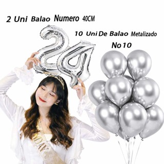 Kit - 10 Balão Bexiga Metalizado Nº10 Prata + 2 Uni Balão De Número 40CM 16Pol Metalizado Prata em Oferta na Shopee