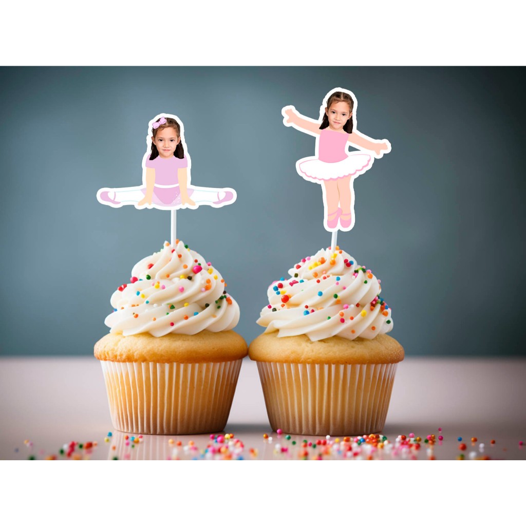 Topper Aplique Personalizado Com Foto Bailarina - Docinhos - Tubetes - Latinha - Cupcake Festa Mesversário Bailarina