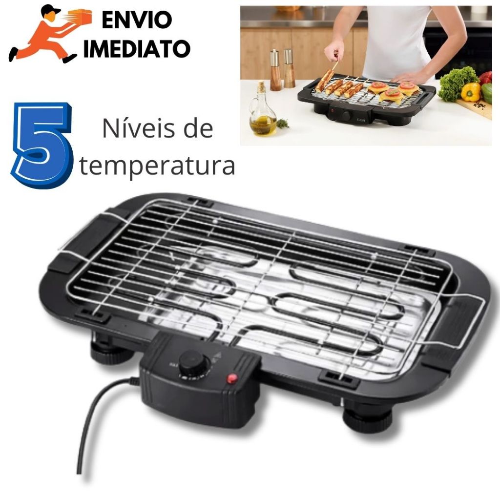 Imagem Churrasqueira Elétrica Interior Exterior Sem fumaça Grelhador Portátil Cozinha 110V e 220v