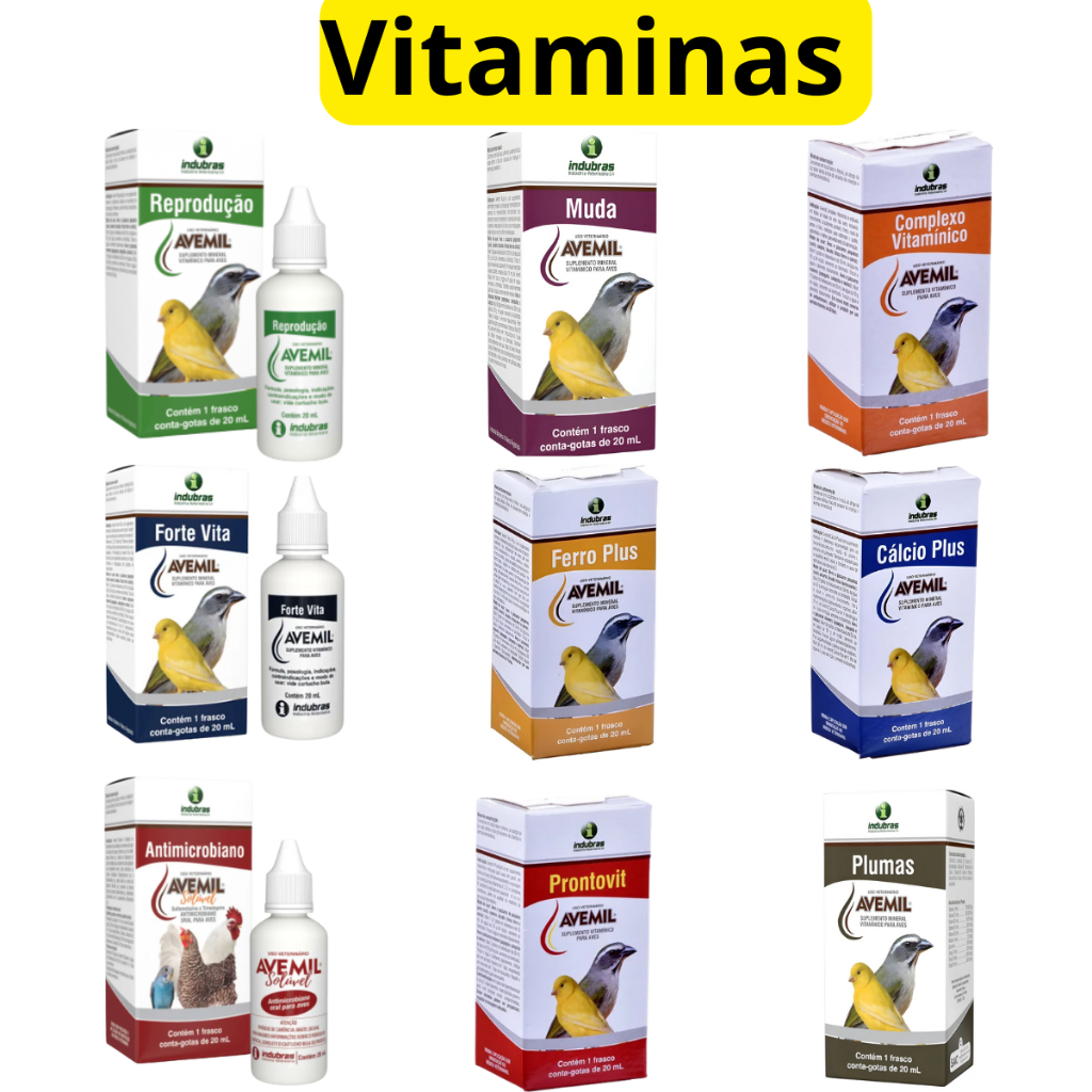 vitaminas suplemento aves passaros avemil reprodução calcio mineral penas ferro 20 ml plumas muda em Oferta na Shopee