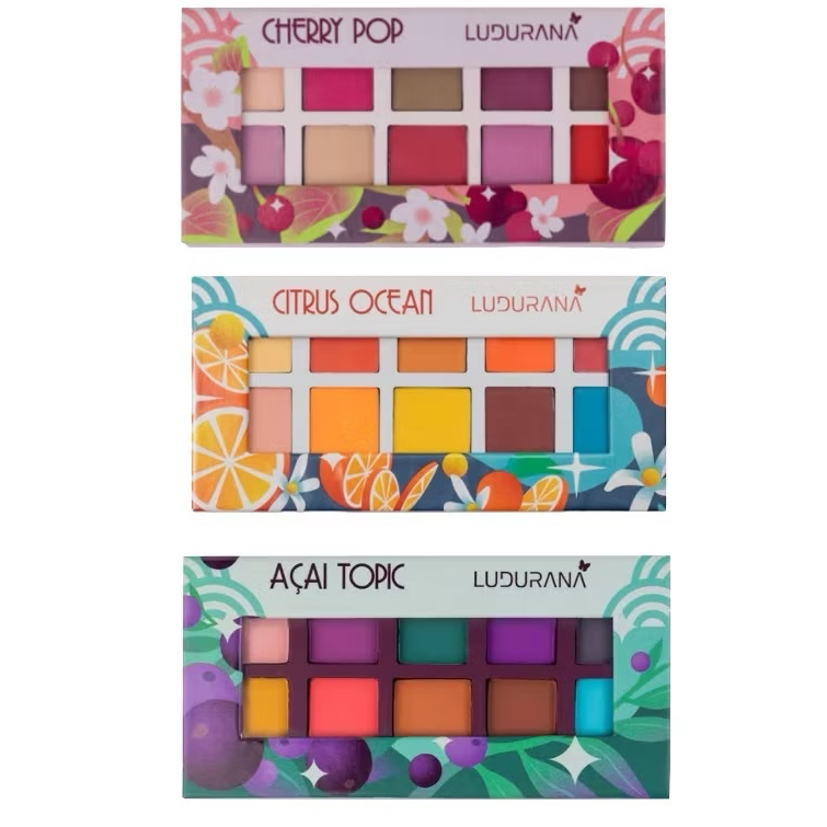 ￼Kit Com 3  Paletas de Sombras Ludurana  30 cores- Cherry Pop ,Acai Topic ,Citrus Ocean