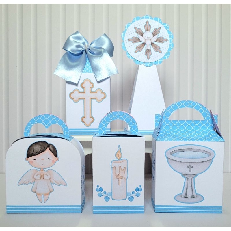 Personalizados Batismo Azul Desmontada Batizado Menino Caixinha Lembrancinha Kit Festa Crisma