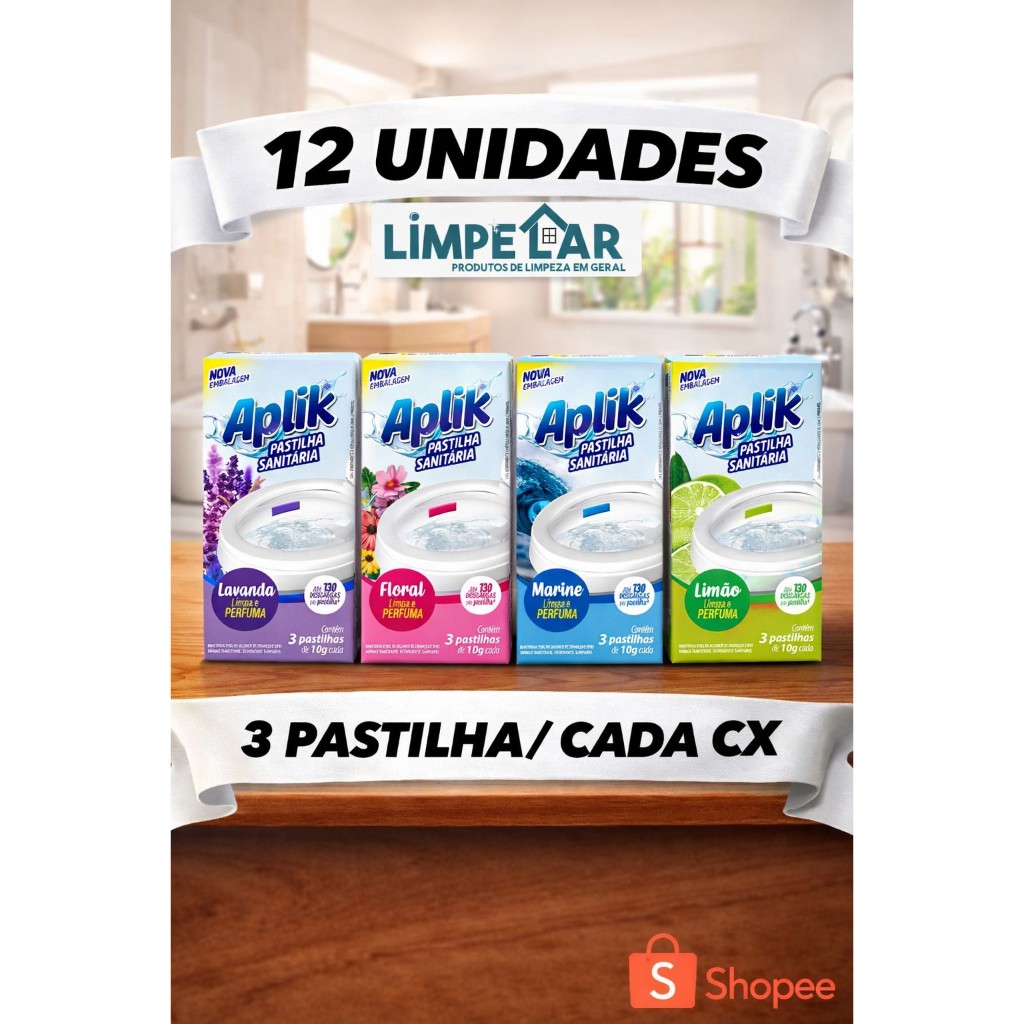 KIT 12 PASTILHAS SANITARIA/ 4CX/COM 3 PASTILHA CADA CX/ FRESCOR NO BANHEIRO/ PERFUMADO/EVITA ODORES
