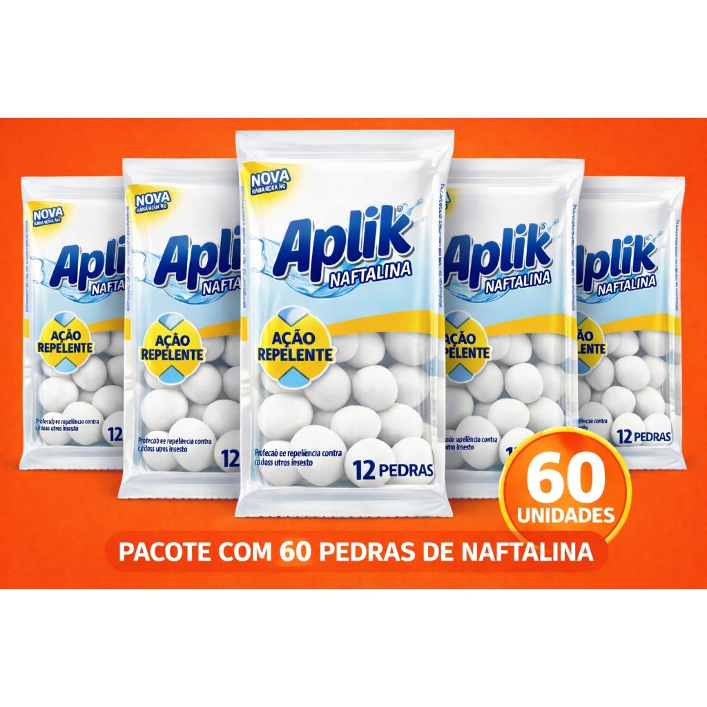 Kit c/5 PACOTES NAFITALINA 60 Bolas pura Anti Insetos Traças Baratas Cartela Mals Cheiros Repelente