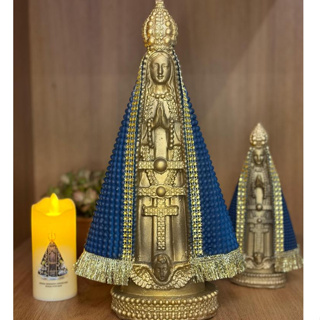 Imagem Nossa Senhora Aparecida 30cm ou 20cm Gesso Azul ou Branco Dourado Pérola Fake em Oferta na Shopee