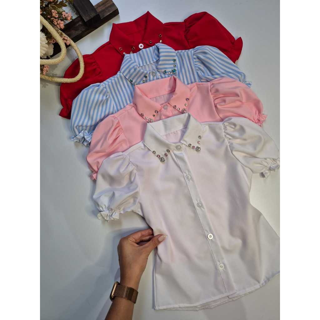 Camisa Social Infantil Menina Manga Curta Evangelica Moda Boiadeira em Oferta na Shopee
