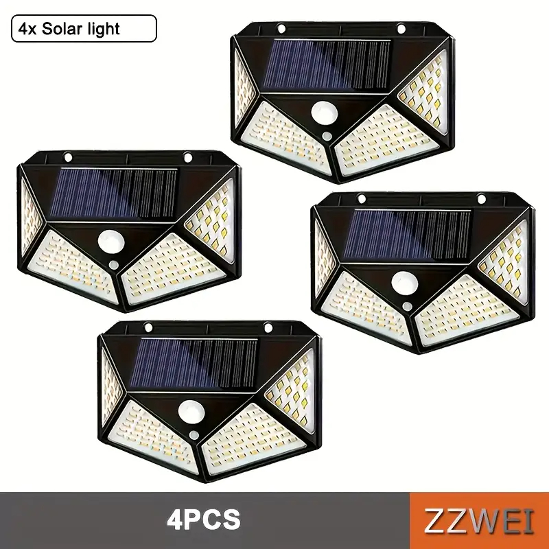 1/2/4 Pcs 100 Leds Luminária Parede Solar Com Sensor Jardim Externa Prova D'água