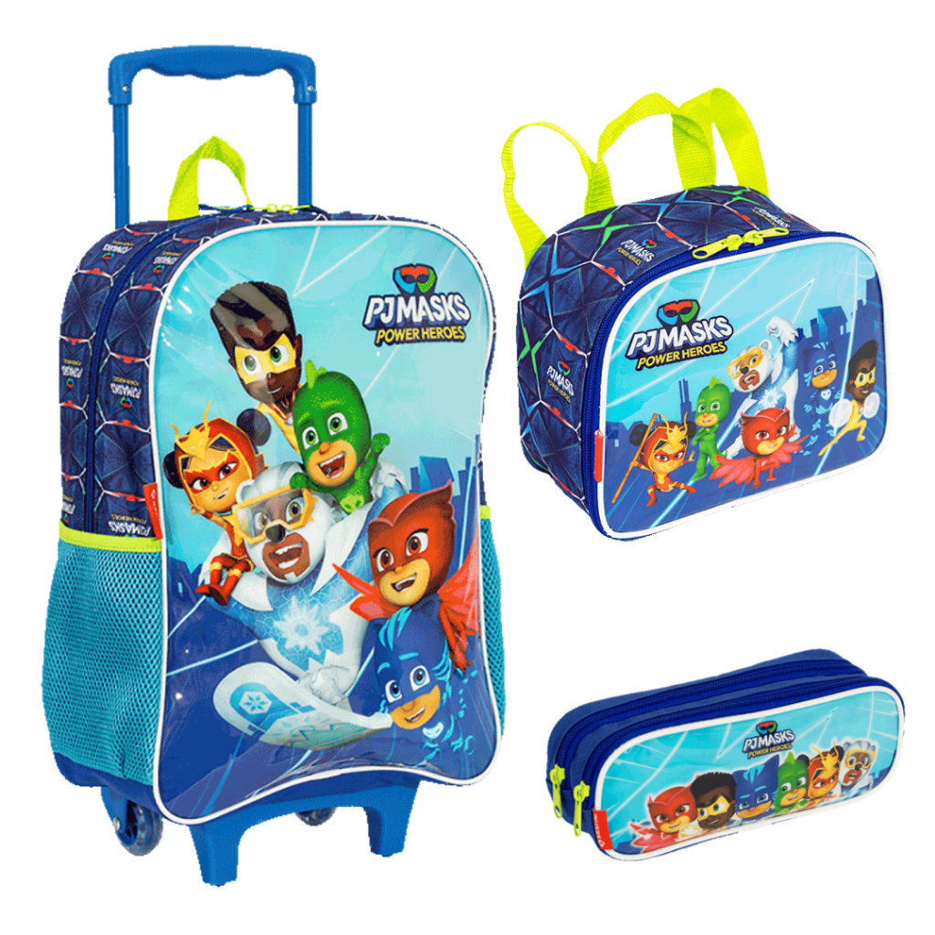 Kit Pj Masks Power Heroes Mochilete Lancheira Estojo Colorido Sestini Com Livro de Atividades
