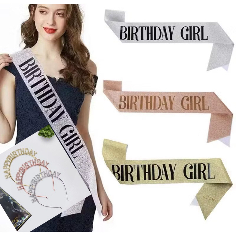 faixa e tiara com Gliter feliz aniversário birthday girl/birthday queen dourada prata rose festa niver em Oferta na Shopee
