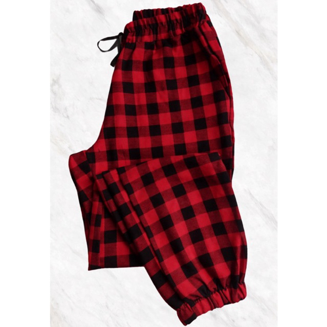 Calça Jogger Xadrez Vermelho e Preto TAM.P