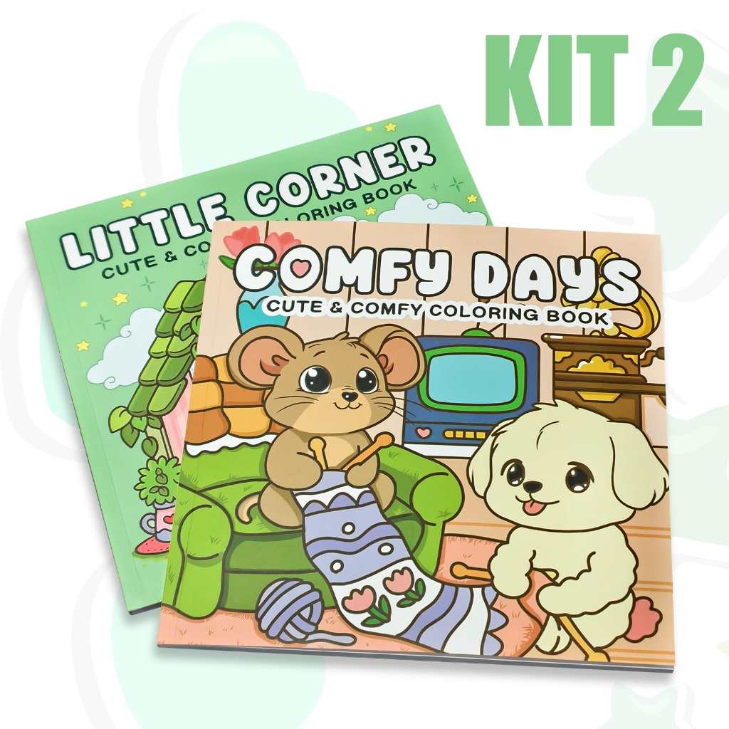kit 2 Atividades Diárias Fofas e AconchegantesLivro de colorir Capa dura48 páginas  - Coloring Book for Adults