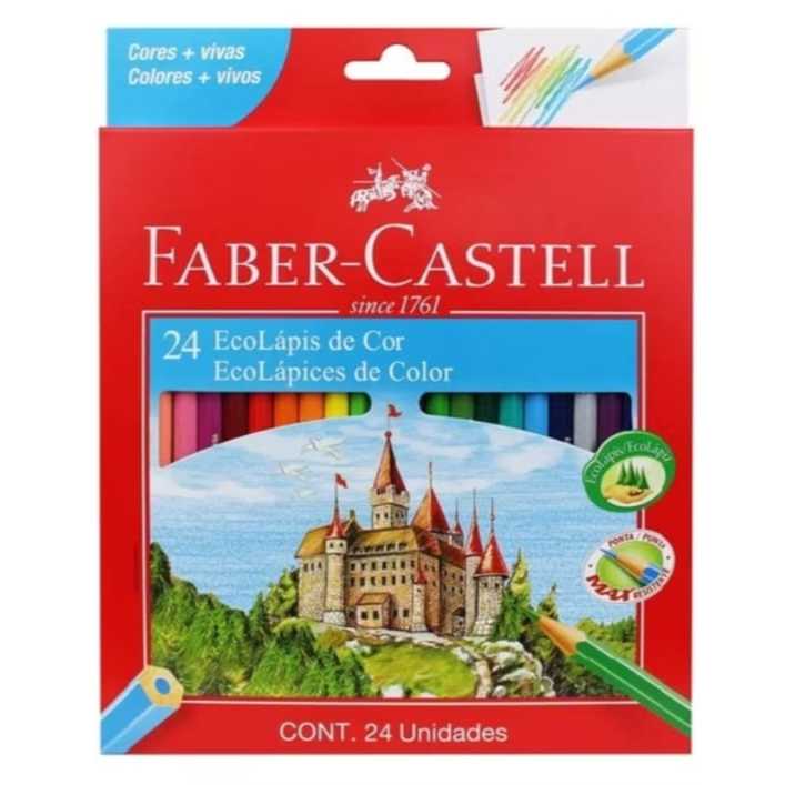 LÁPIS DE COR FABER-CASTELL 24 CORES ESCOLAR DESENHO PINTURA SEXTAVADO ORIGINAL PONTA MAX em Oferta na Shopee