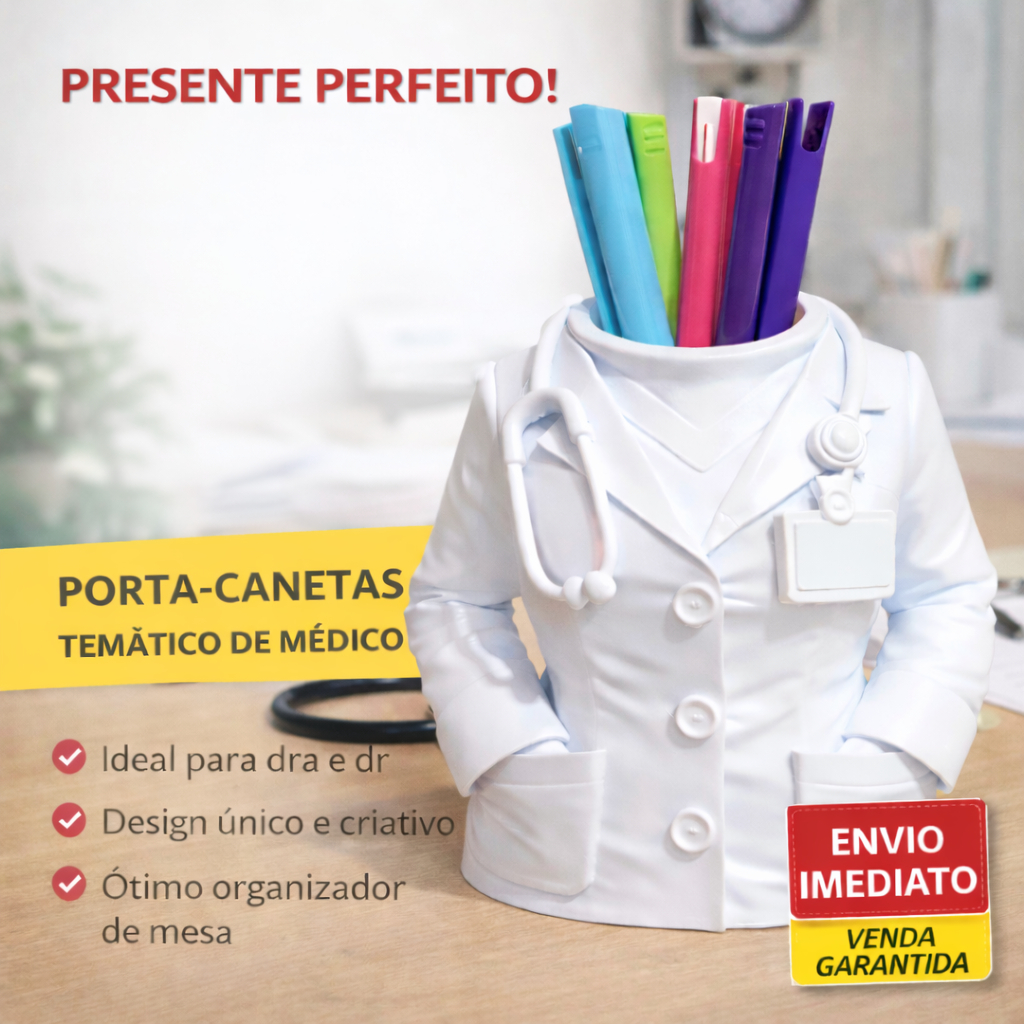 Porta Canetas Médico Médica profissional saúde Jaleco Organizador Decorativo para Mesa de Trabalho — imagem 2 de 2