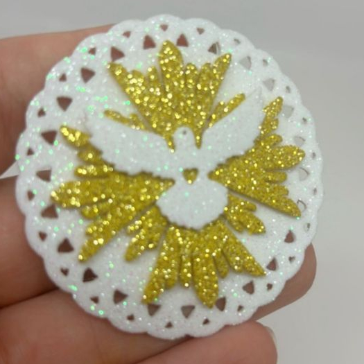 Aplique para Batizado Kit 10un Anjo, Asa, Divino Espírito Santo em EVA Glitter – 6cm