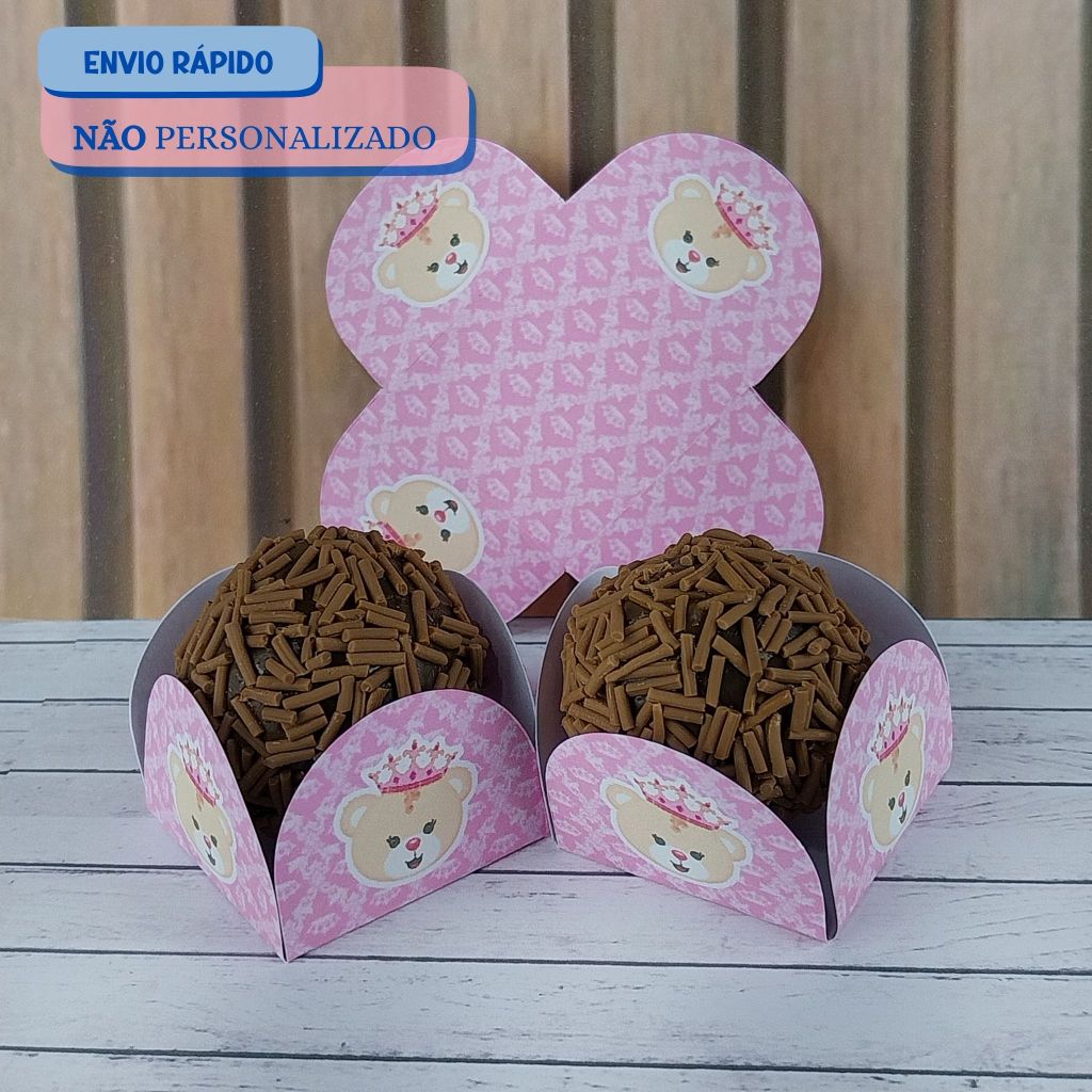100 Forminhas para doces URSINHA PRINCESA- REALEZA - Forminhas Brigadeiro - 4 pétalas- Festa de aniversário