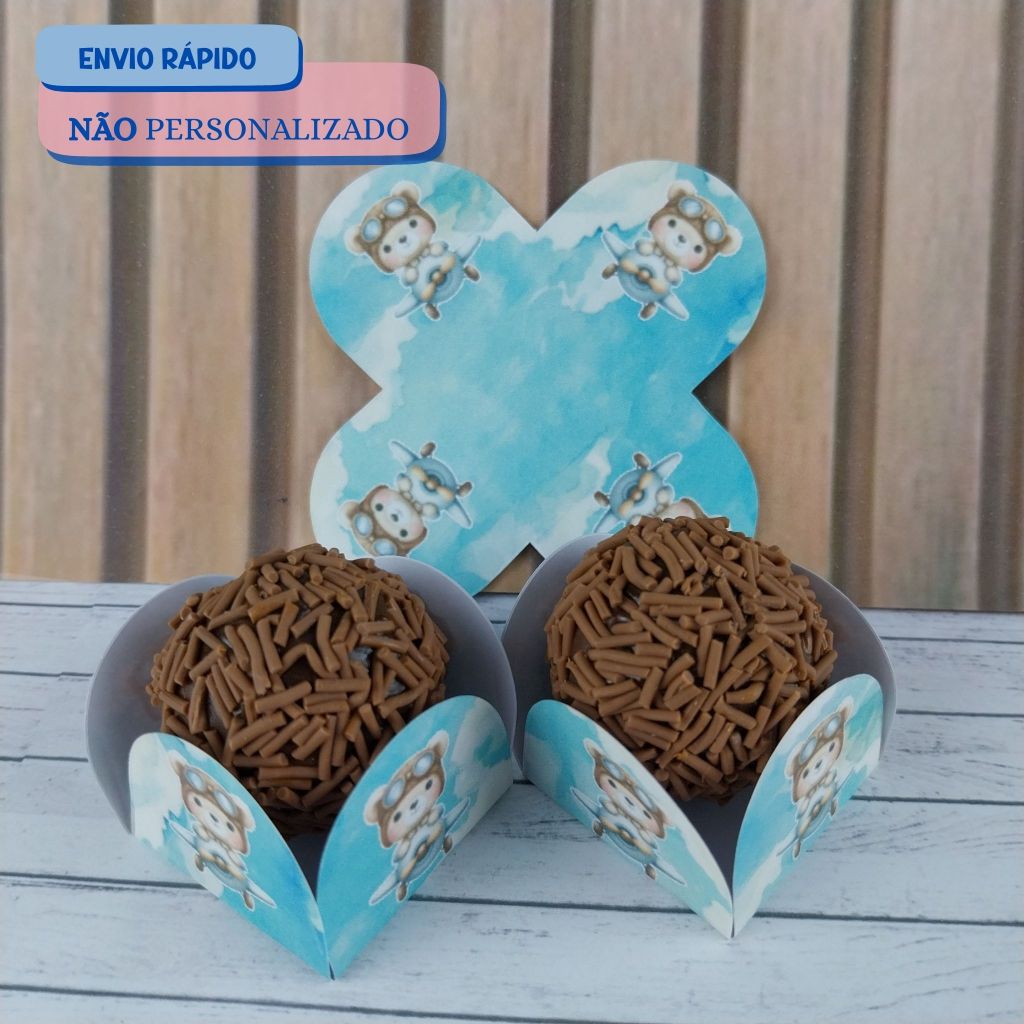 100 Forminhas para doces URSINHO AVIADOR - Forminhas Brigadeiro- 4 pétalas- Festa de aniversário