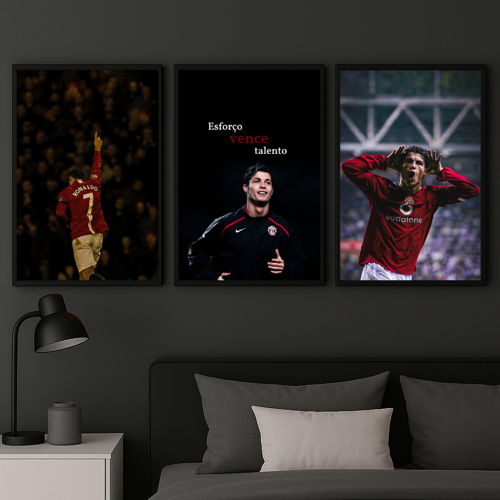 Kit 3 Quadros Cristiano Ronaldo – Motivação e Sucesso em Oferta na Shopee