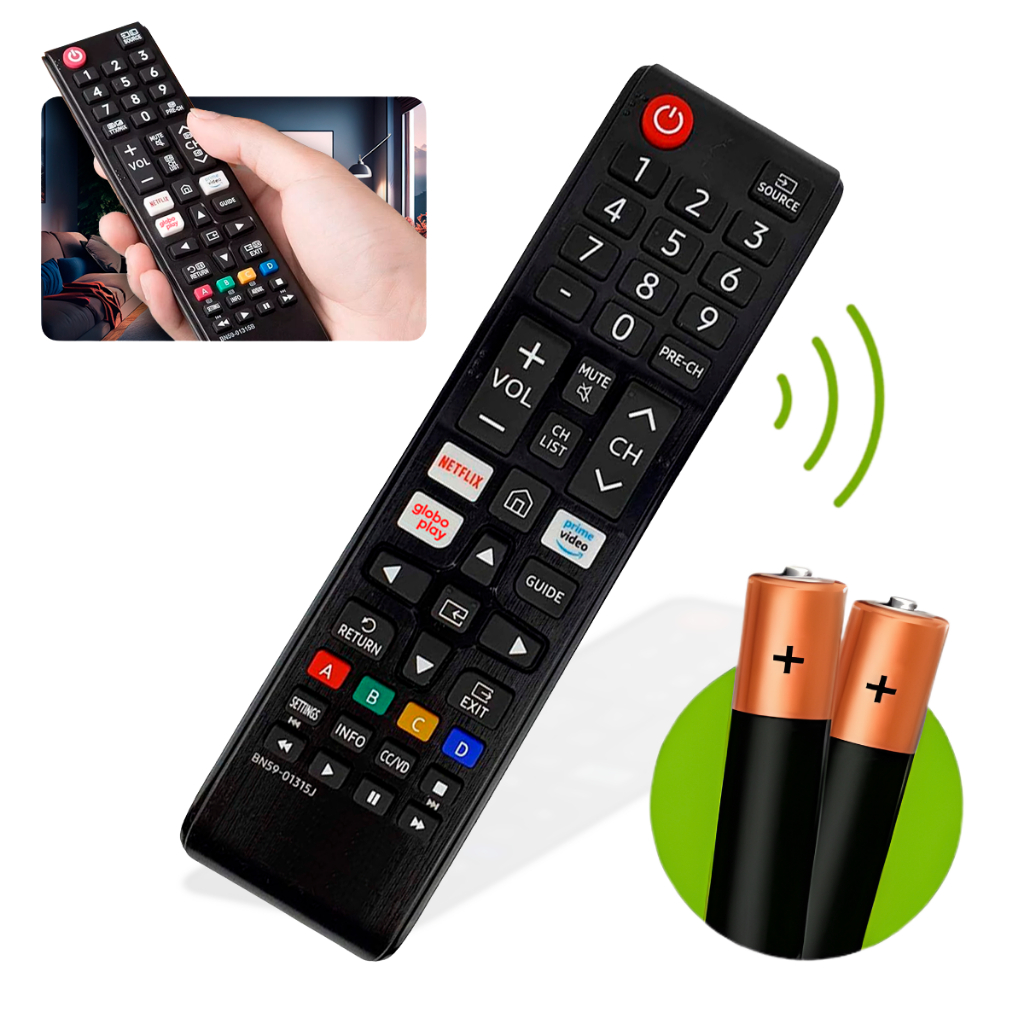 Controle Remoto Para Tv Samsung Smart Netflix Globoplay Prime + 2 Pilhas em Oferta na Shopee
