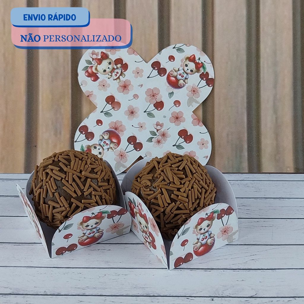 100 Forminhas para doces URSINHA CEREJINHA - Forminhas Brigadeiro- 4 pétalas- Festa de aniversário