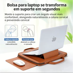 Bolsa para Laptop Resistente de Couro PU 13 a 16 Polegadas com Suporte Prático