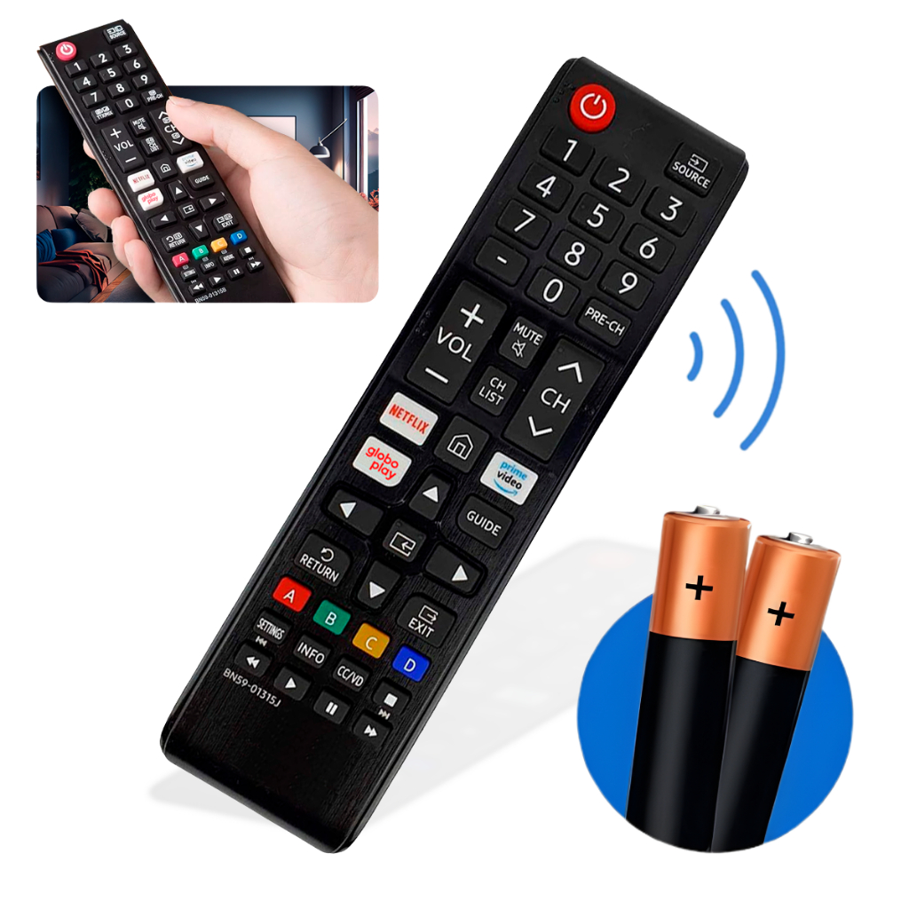 Controle Remoto Para Tv Samsung Smart Netflix Globoplay Prime + 2 Pilhas em Oferta na Shopee