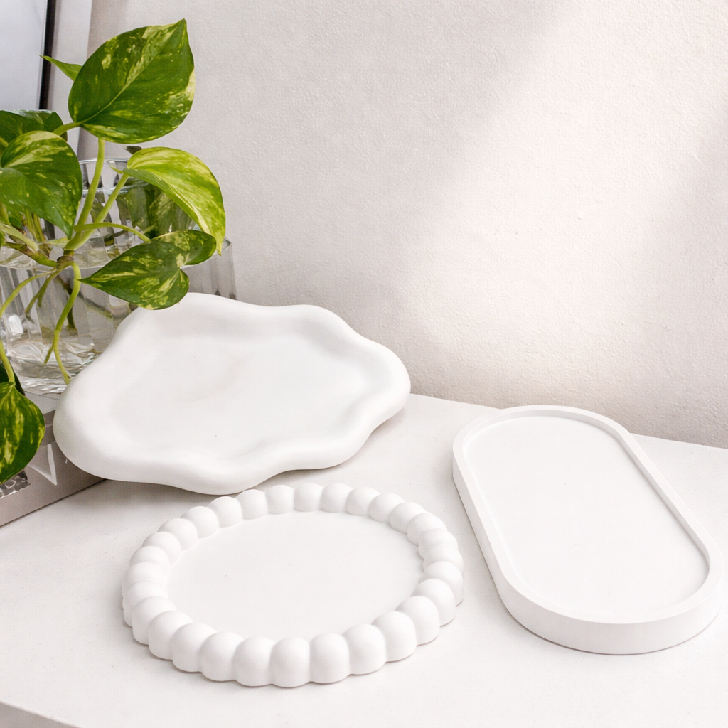 Kit 3 Bandejas Decorativas Aesthetic para Joias e Organização – Nuvem Orgânica, Oval e Redonda em Oferta na Shopee