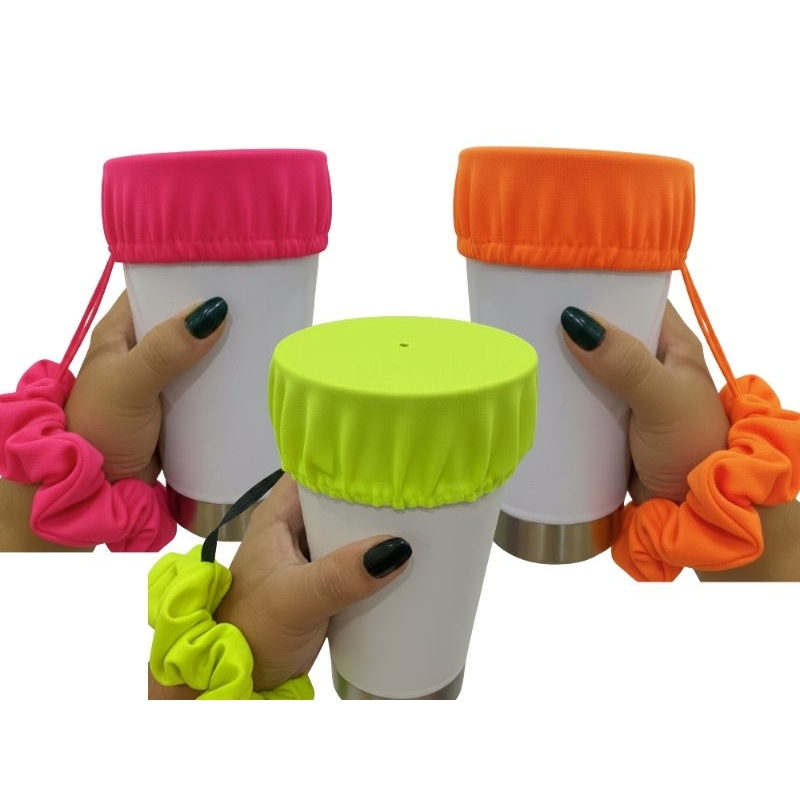 scrunchie protetora de copo neon