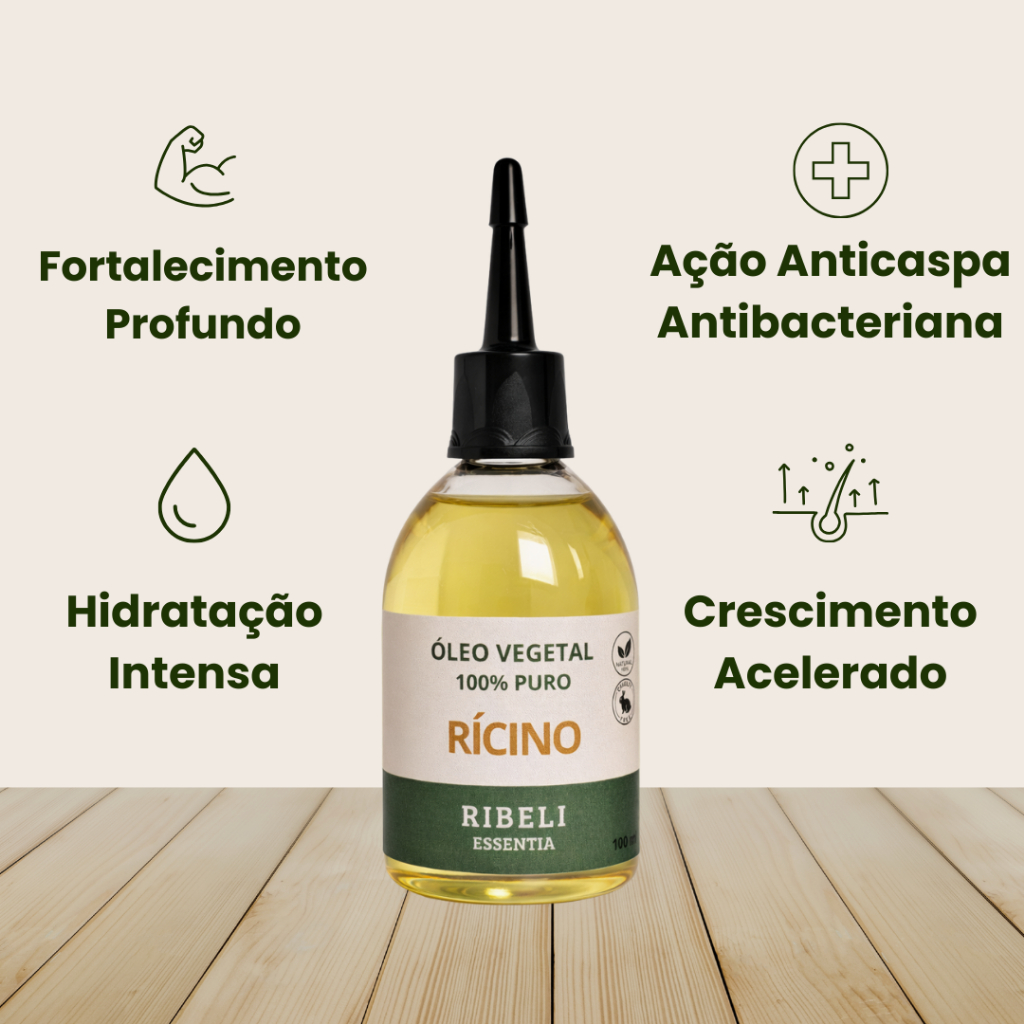 Óleo Vegetal de Rícino 100% Puro - 100ml de óleo para cabelo, umectação, crescimento capilar.
