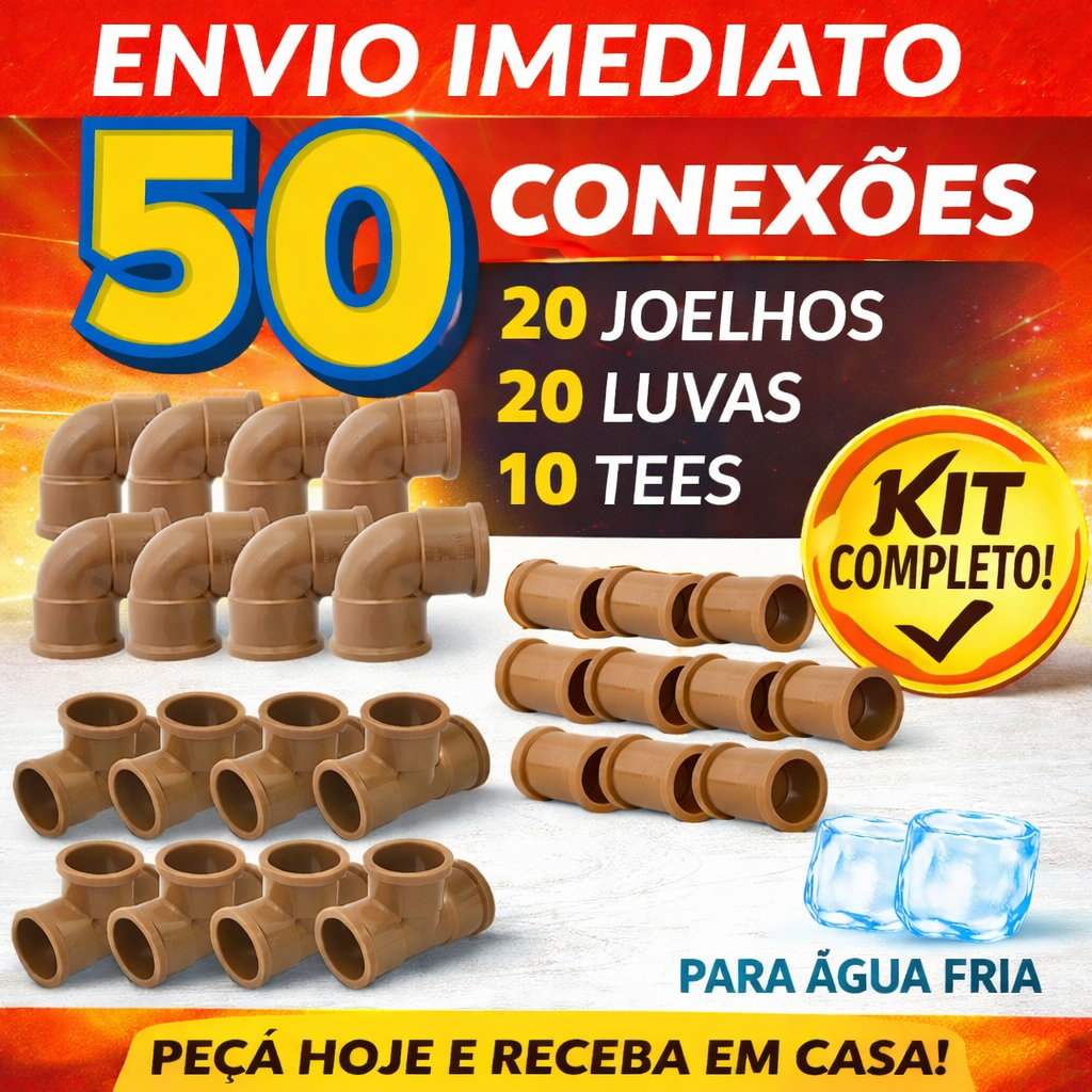50 Conexões PVC 25mm Agua fria 20 Joelho 20 Luva 10 Tee Encanamento Hidráulica Tubo Cano Residencial KRONA