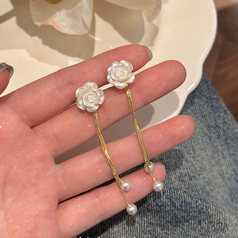 Brincos De Borla De Camélia Pérola Joias Penduradas banho de ouro Para Mulheres em Oferta na Shopee