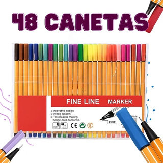 Kit Canetinhas Coloridas Fine Line 0.4mm 12–48 Cores, Ponta Fina Escolar Volta às Aulas em Oferta na Shopee