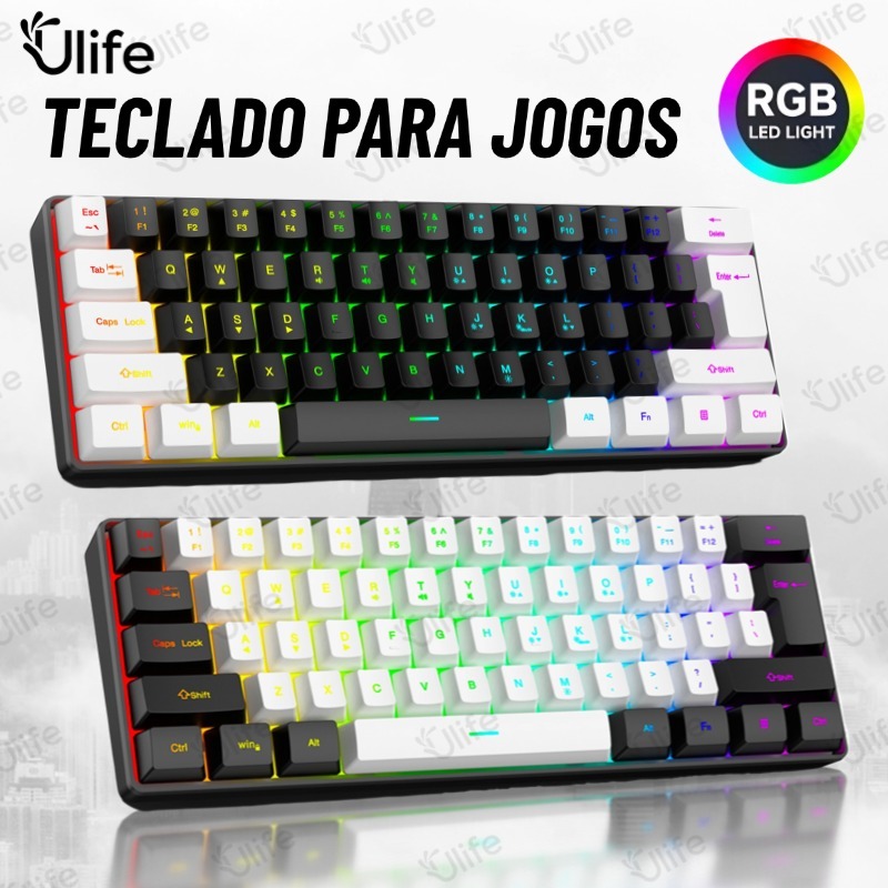 Teclado com fio 61-Key RGB Backlight Mini Compact TYPE-C Cabo de alimentação plugáve-UF