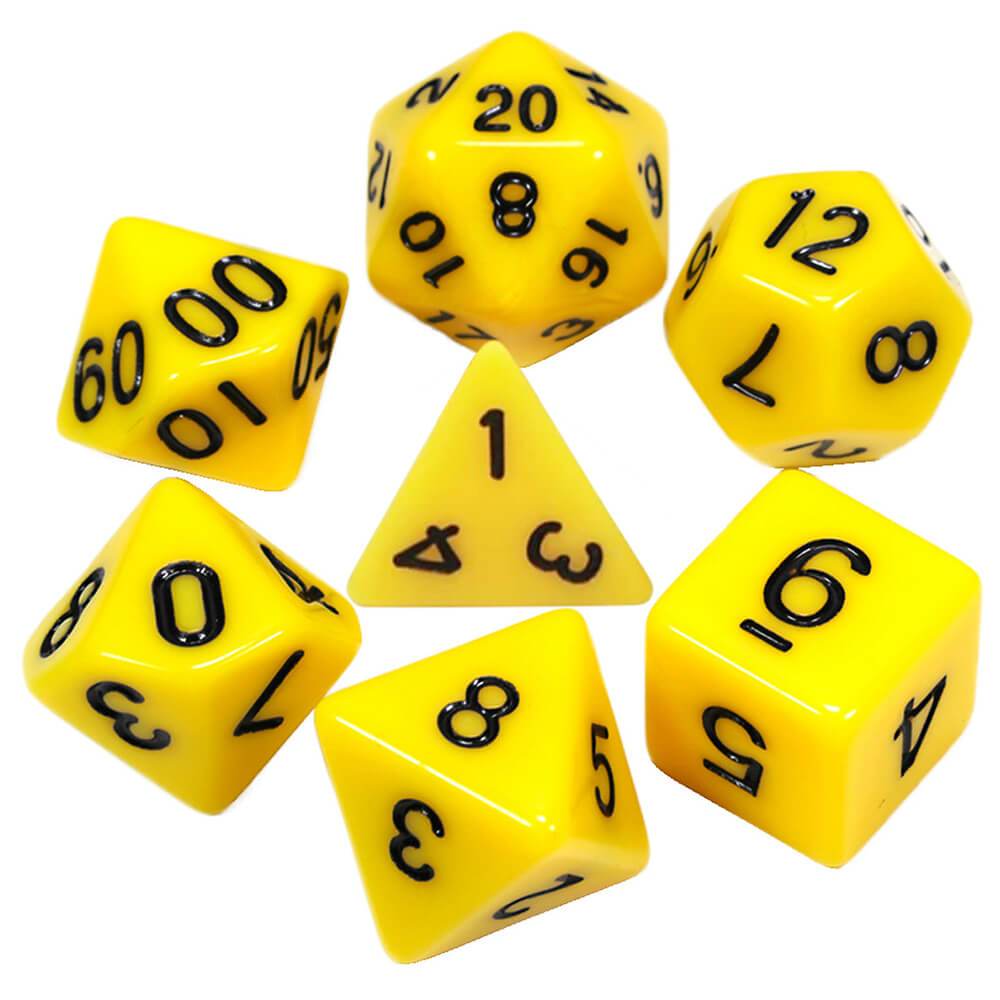 Kit 7 Dados RPG Amarelo Sólido Poliedricos D&D Tormenta Pathfinder D20 D12 D% D10 D8 D6 D4 em Oferta na Shopee