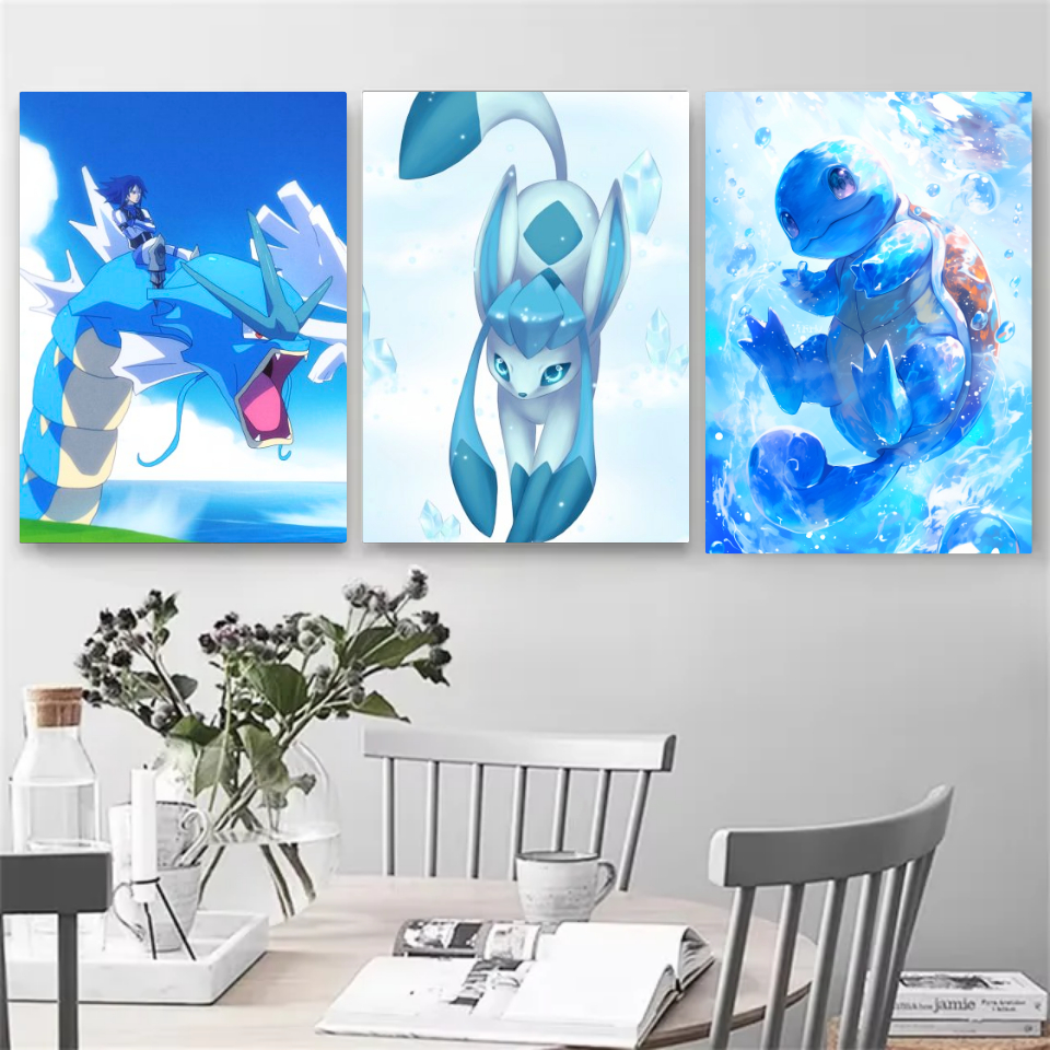 Kit 3 Quadros Placa Decorativo Anime Pokémon Desenhos Infantil Decoração Quarto Criança Cartaz Poster Geek 19x27