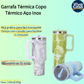 Garrafa Térmica Nuvens Cores 1200ml Inox, Alça e Canudo Personalizados para Família em Oferta na Shopee