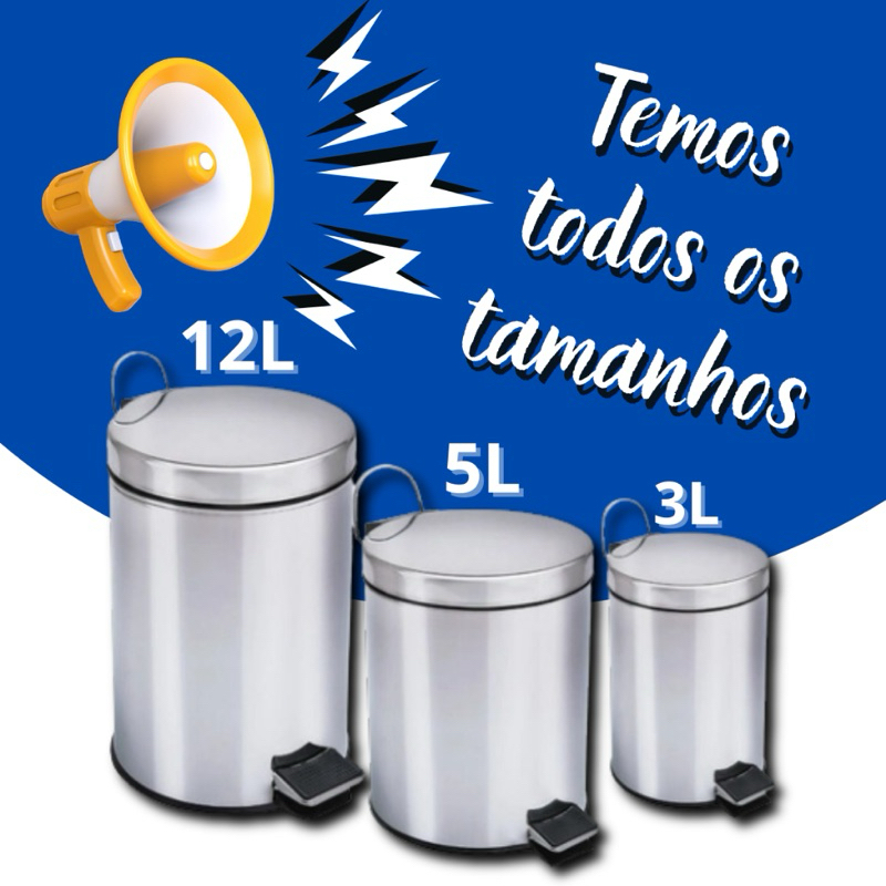 Lixeira Redonda Lixo Aço Inox Pedal 3L 5L 12L Banheiro Recipiente Balde Cesto Joga Sujeira Presente Alumínio Recipiente