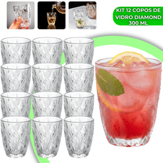 Jogo 12 Copos Diamond 300ml Vidro Grosso Diamante Luxo Resistente Transparente Elegante Moderno em Oferta na Shopee