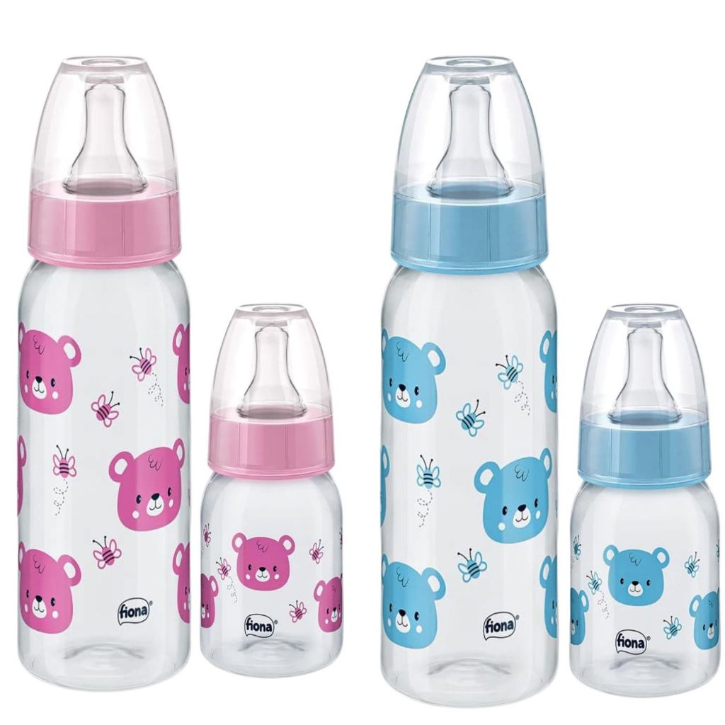 Mamadeira Bico Redondo Silicone Lillo Fiona Desenhos Bebê 0+M 120ml 6+ Meses 240ml Azul Rosa Ursinho
