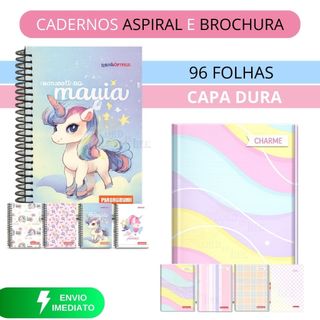 Caderno 1 Materia Feminino Espiral Brochura Grande 96 Folhas Capa Dura Volta As Aulas Caderno escolar