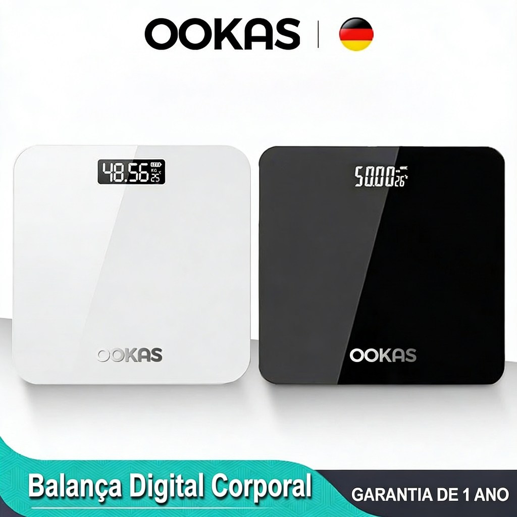 OOKAS Premium LED Balança Digital Corporal USB Balança Bioimpedância Com Vidro Temperado até 180kg+ em Oferta na Shopee
