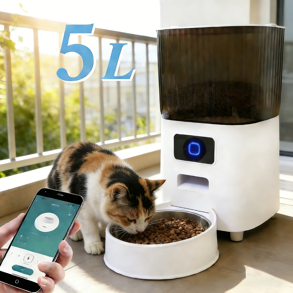 Alimentador Pet Tigela De Aço 5L Inteligente Automático Wi-Fi APP Dispensador de Comida para Gatos