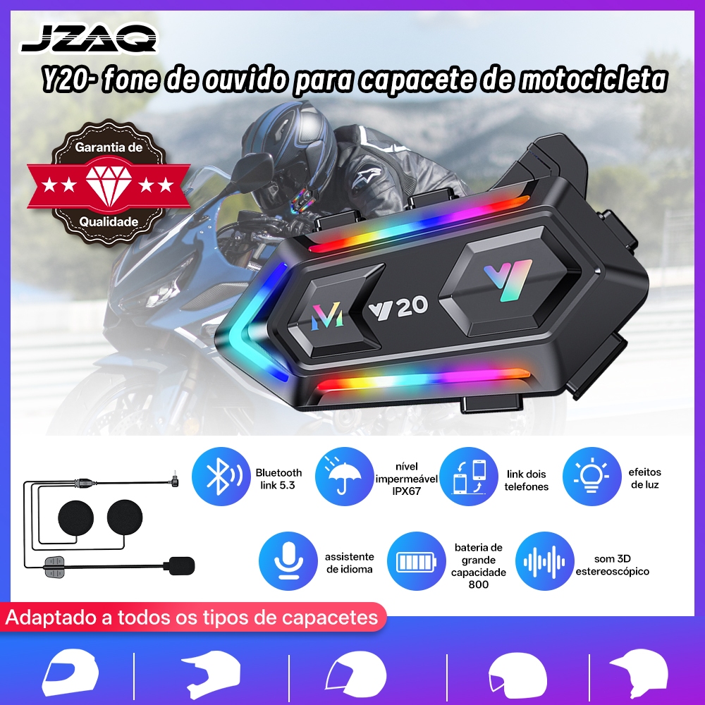 (COD) JZAQ Y20 Intercomunicador para capacete, IP67 Impermeável, DSP Anti-ruído, Áudio HL-FL Potente