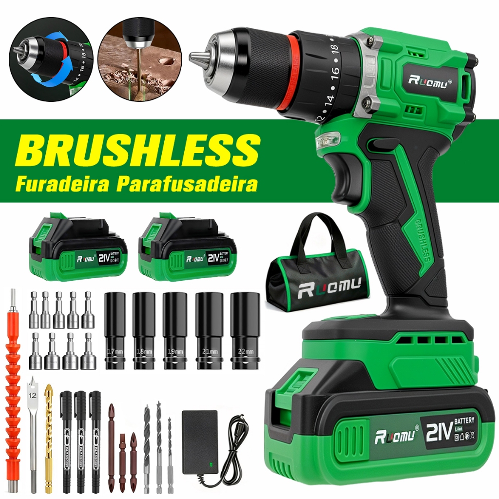 Furadeira parafusadeira profissional​ 120N.M 21V 2 Bateria 2.0ah