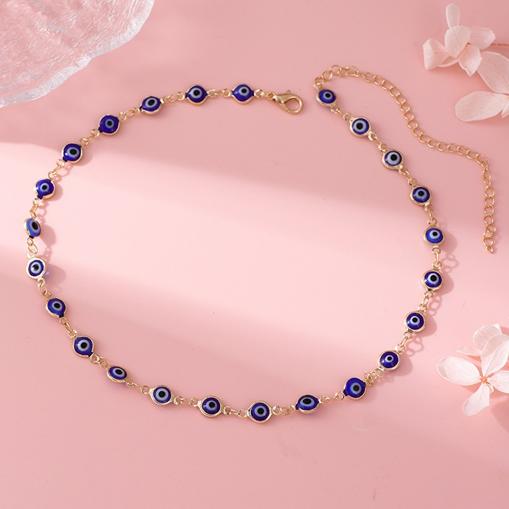 Colar Choker Olho Grego Azul Folheado Banhada A Ouro 18K Delicate And Shiny Antiallergic Ajustável