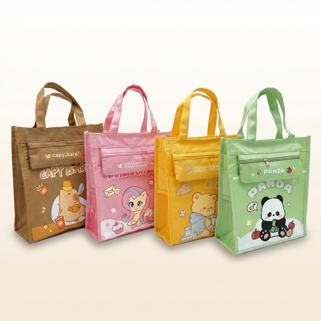 Bolsa Feminina Transversal De Ombro Grande Capacidade Estampa Cartoon Fofa 27.5x33cm Marrom Rosa Amarelo Verde em Oferta na Shopee