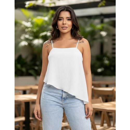 Regata Feminina Assimétrica Blusa Elegante De Alcinha Cropped Assimétrico em Oferta na Shopee