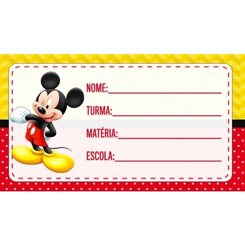 20 ETIQUETAS ESCOLAR MICKEY / MINNIE 2026 KIT COM 20 ADESIVOS ESCOLAR DO MICKEY / MINNIE 8X5